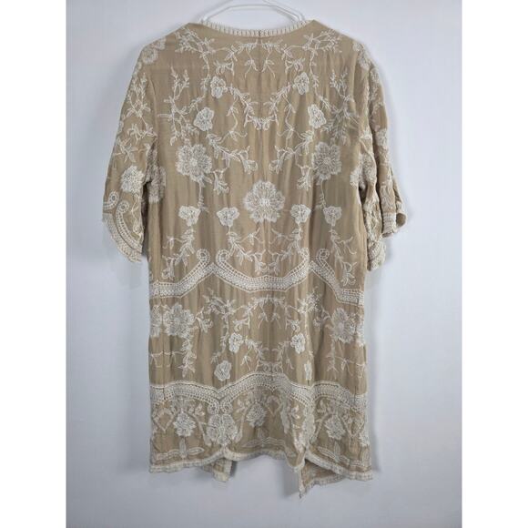 Solitare Cottage Core Cardigan L Womens Boho Coquette Embroidered Tan Coastal - Picture 6 of 6